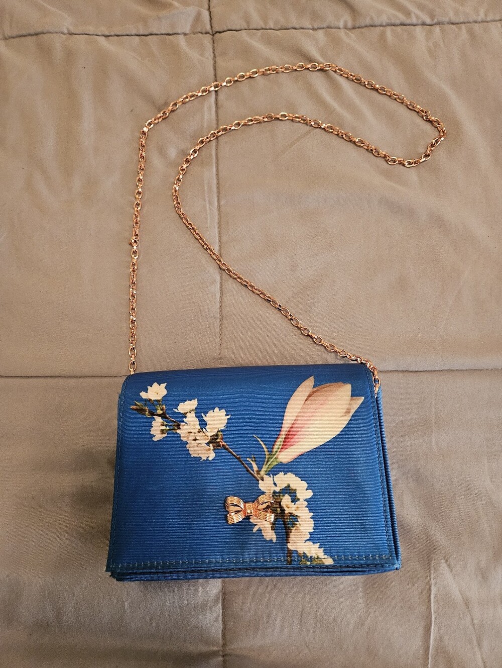 Blue Floral Crossbody/Clutch Bag with Gold Chain